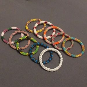 Set of 10 Nepal beaded roll on bracelets